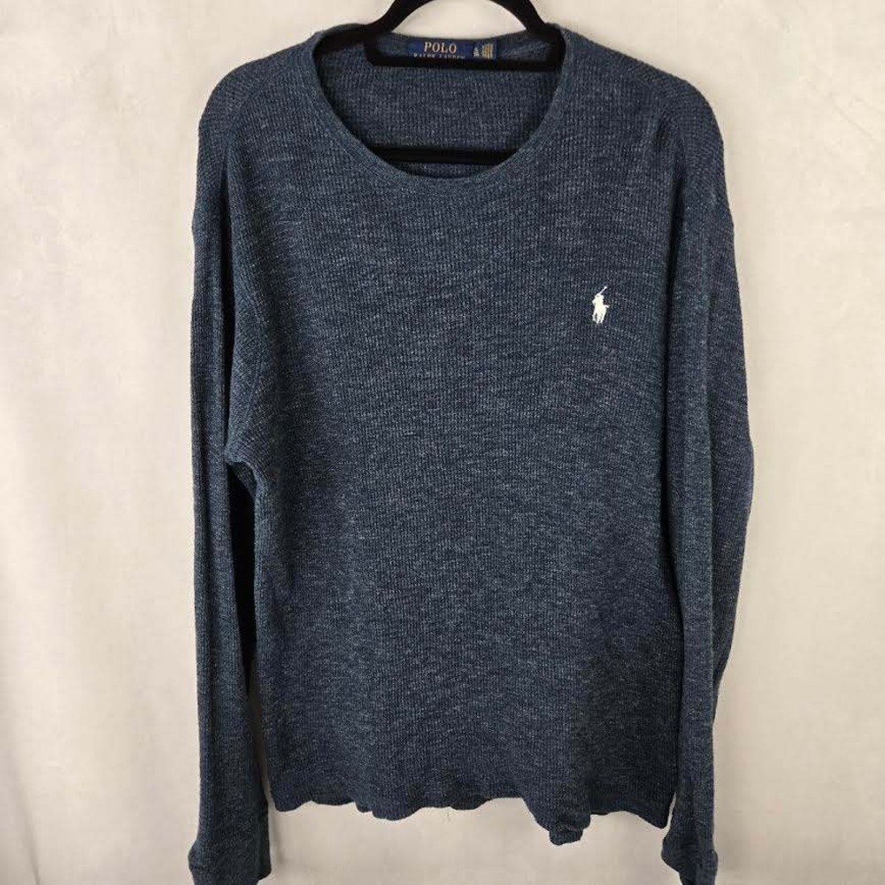 Polo Ralph Lauren Mens XL Blue Gray Waffle Knit‎ Thermal Long Sleeve Crew Shirt